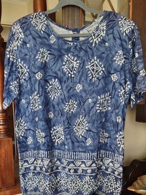 Indigo Blue BohoPrinted Tunic Blouse - Classic Comfort